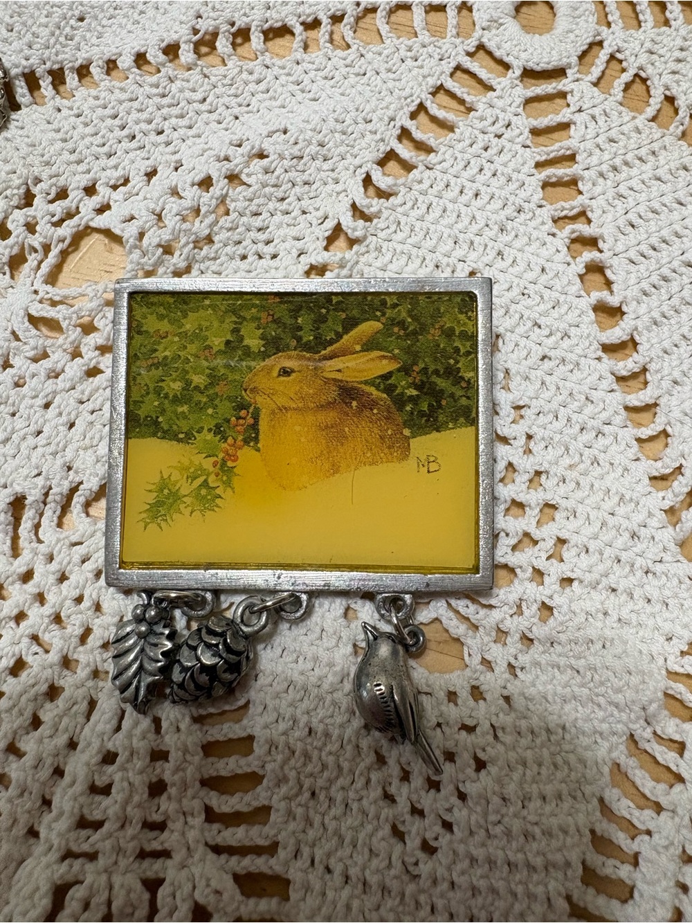 Vintage 1999 Marjolean Bastien Rabbit in the Snow Brooch